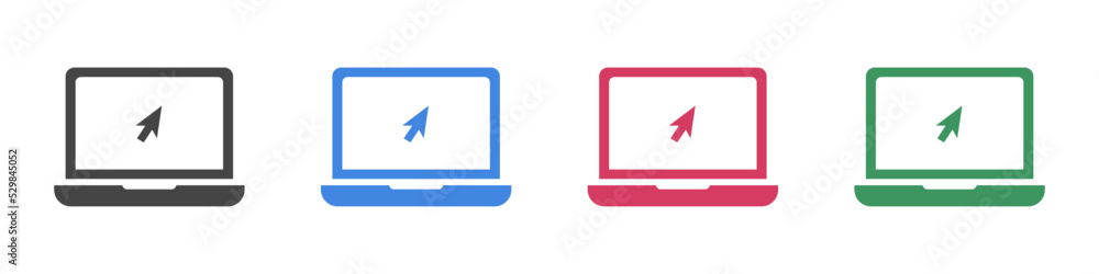 Poster icon set of mouse cursor icon on laptop and display. vector.
