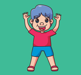 children greeting hands up. Isolated cartoon person illustration. Flat Style Sticker element vector