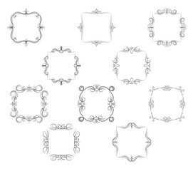 Frame border ornament. Calligraphic text divider, border, separator decor design. Antique vintage victorian elegant decoration element. Filigree frame ornament line. Hand drawn vector illustration