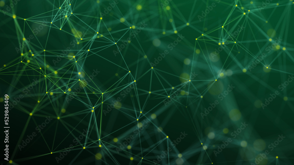 Poster visualization of big data. the concept of network connectivity . abstract green background with line