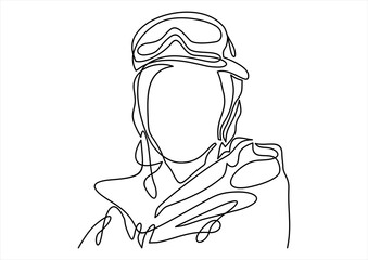 Snowboarder head- continuous line drawing