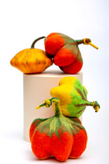 Pumpkins handmade from felted wool for celebration of Halloween