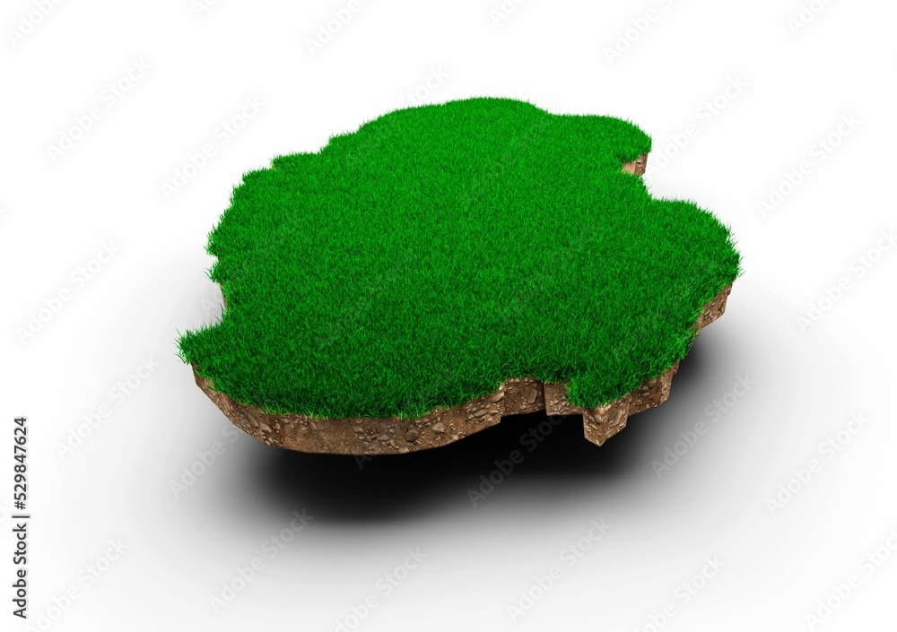 Poster 3D rendering of a mossy Qatar-shaped map isolated on white background