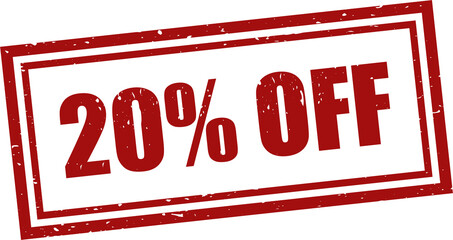 20 percent off red square grunge stamp, vector illustration