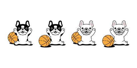 dog vector french bulldog icon basketball sport ball toy puppy pet character cartoon symbol tattoo stamp scarf illustration clip art isolated design