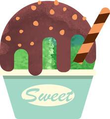 Colorful cute watercolor texture food dessert ice cream