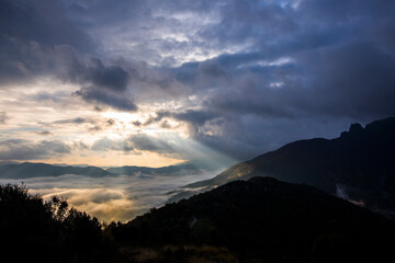 Autumn sunrise in Puigsacalm peak, La Garrotxa, Spain