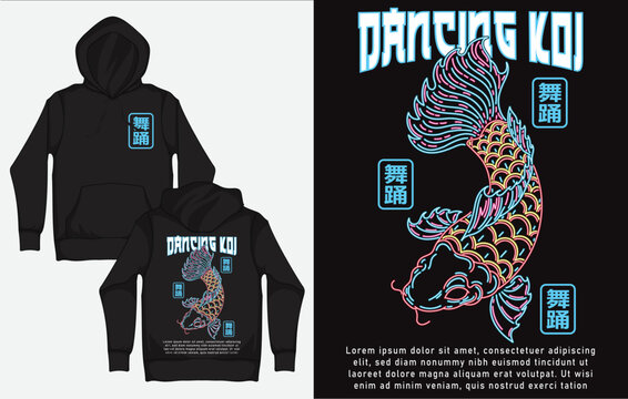 Hoodies with Japanese Streetwear Design, Koi, English Translation : Dancing