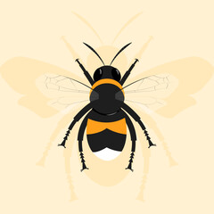 A vector illustration of a bee on a light background with a shadow