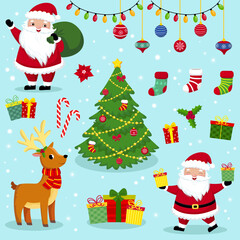 A large collection of characters and items for the new year and Christmas. vector illustration in cartoon style