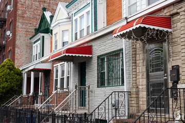 Row of Small and Colorful Old Homes in Midwood Brooklyn of New York City