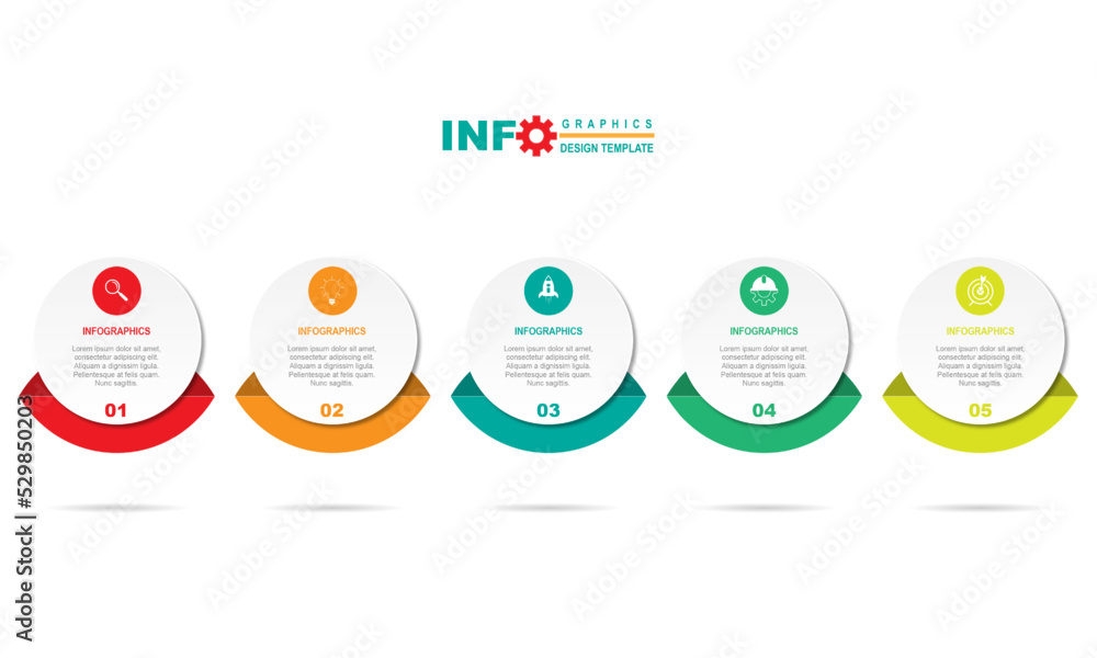 Aufkleber vector infographic circle design template with 5 option or steps.