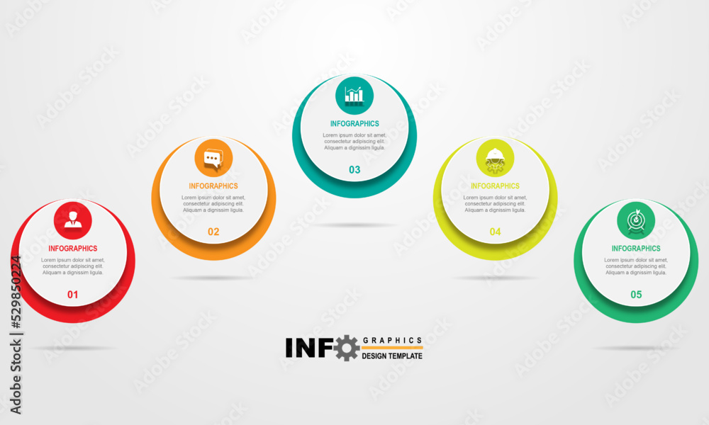 Aufkleber vector infographic circle design template with 5 option or steps.
