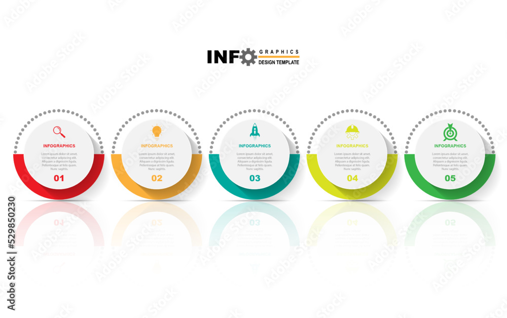 Poster vector infographic circle design template with 5 option or steps.