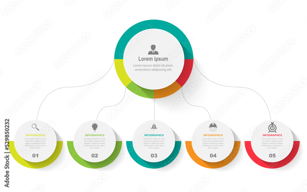 Poster vector infographic circle design template with 5 option or steps.