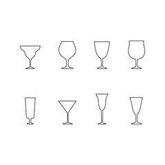 Collection of illustrations of the contours of glasses. Alcohol.
