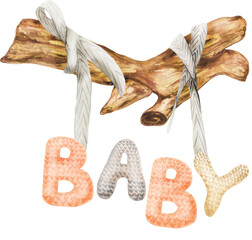 Watercolor element for newborn design. Perfect for textile, web design, souvenirs and other ideas.
