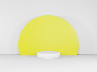 3d render of minimalist and colorful podium in white studio and lighting for product display.