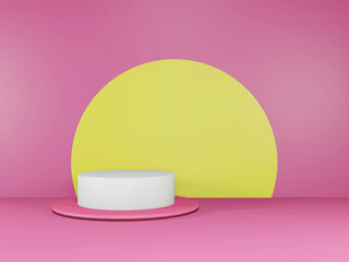 3d render of minimalist and colorful podium in pink studio and lighting for product display.