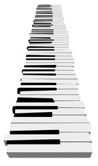 A piano keyboard levitates above a surface in this image.