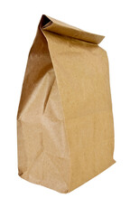 Front and side view of brown paper lunch sack.