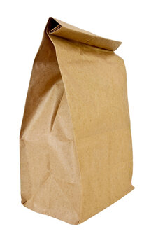 Front And Side View Of Brown Paper Lunch Sack.