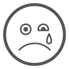 Weeping emoji. Simple line face with tear dropping