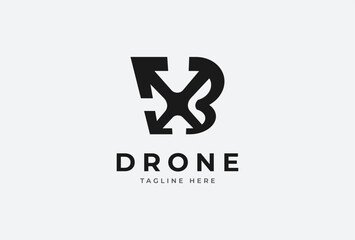 Drone logo, Letter B with drone combination, flat design logo template, vector illustration