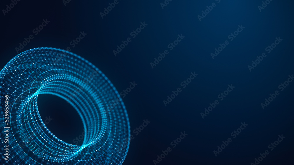 Poster abstract geometric figure made of digital particles. network connection. big data structure of blue 