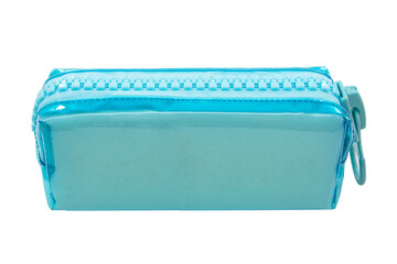 Blue pencil pen case container isolated on the white background