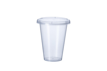 transparent food grade plastic round glass with a lid 350 ml, plastic containers on white...