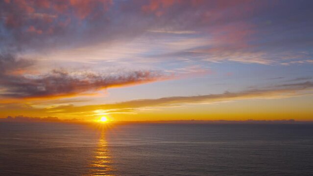 Beautiful sunset in the Atlantic Ocean at Cape Cabo Da Roca, Portugal. The westernmost point of Europe, September, 2022. Time Lapse video. 