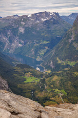 the geiranger fjord in norway from above