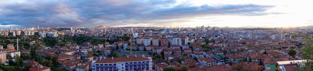 Panoramic view of Ankara, the capital of Turkey - a cityscape with major monumental buildings at sunset