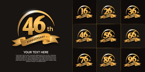 set of anniversary with golden color, swoosh and ribbon can be use for celebration moment