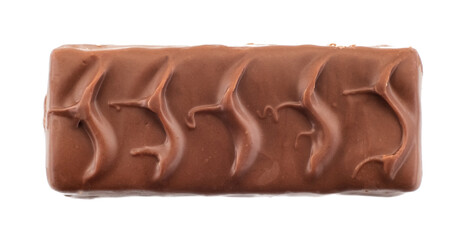 Chocolate bar with nougat on a white background. Chocolate candy isolate