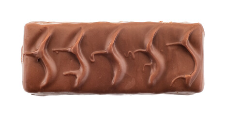 Chocolate bar with nougat on a white background. Chocolate candy isolate