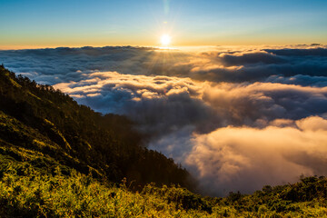 Sunset view of cloud sea in Hehuan Mountain Forest Recreation Area of Nantou, Taiwan.