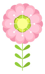 Fun flower with round pink petals in cute style