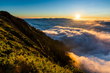 Sunset view of cloud sea in Hehuan Mountain Forest Recreation Area of Nantou, Taiwan. Taroko National Park is one of Taiwan's most popular tourist attractions.