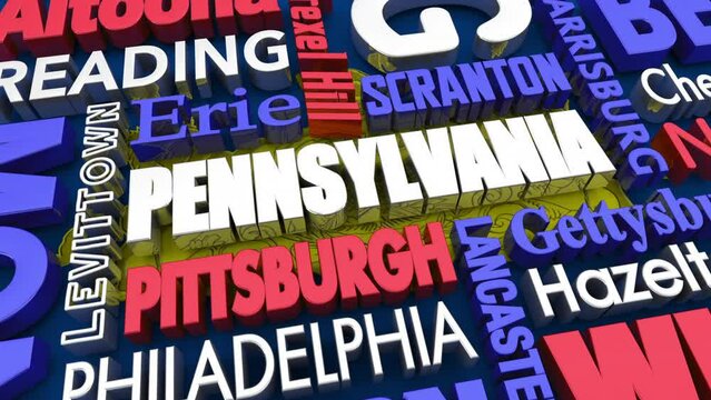 Pennsylvania PA State Cities Travel Destinations 3d Animation