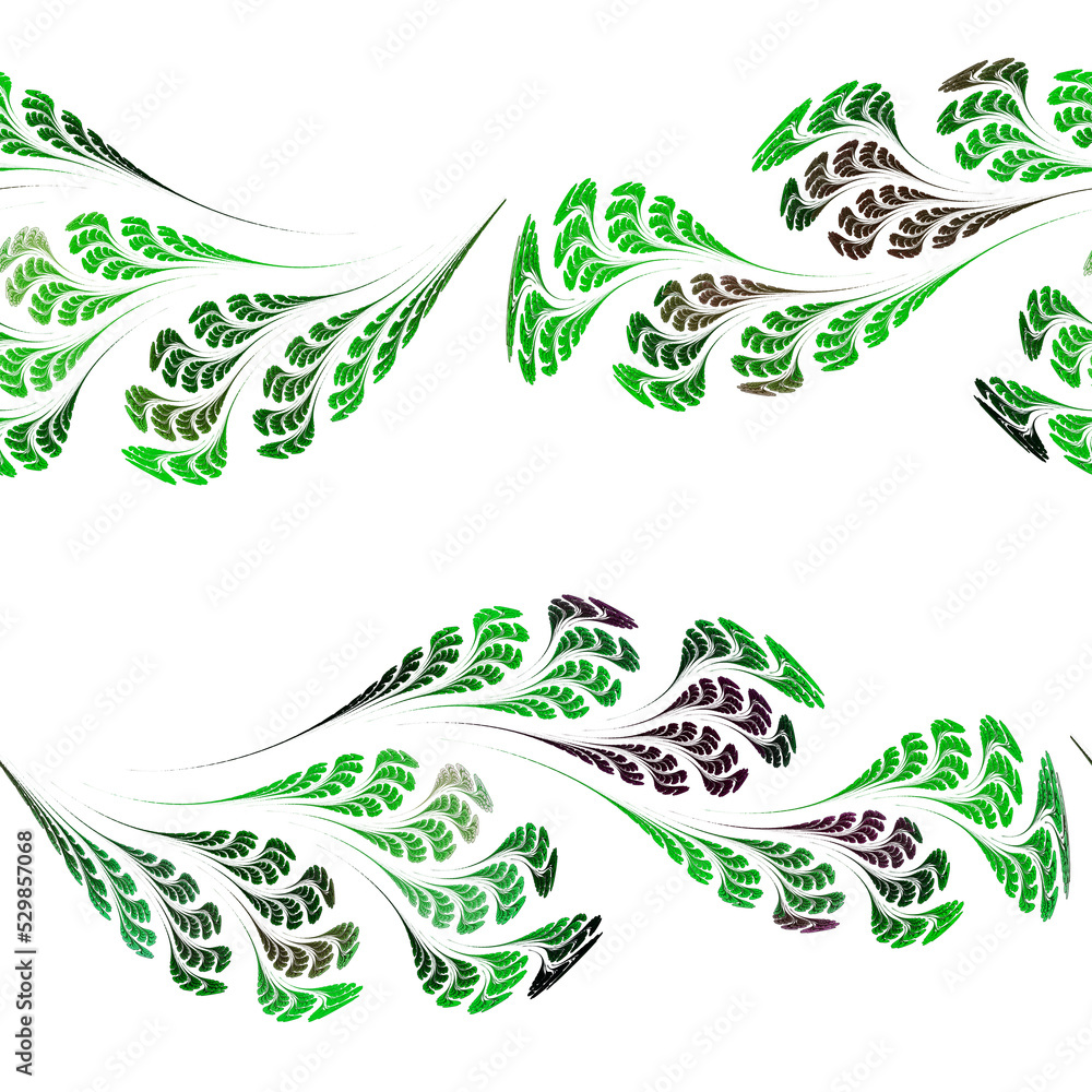 Aufkleber wavy green twigs with leaves arranged in horizontal rows. seamless pattern on a transparent backgrou
