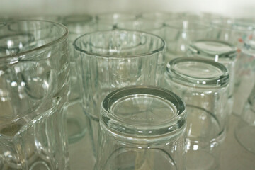 Transparent glasses on the shelf