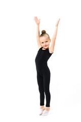 Lovely small gymnast girl in black leotard
