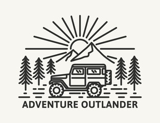 Hand Drawn Line Adventure nature landscape Logo Badge