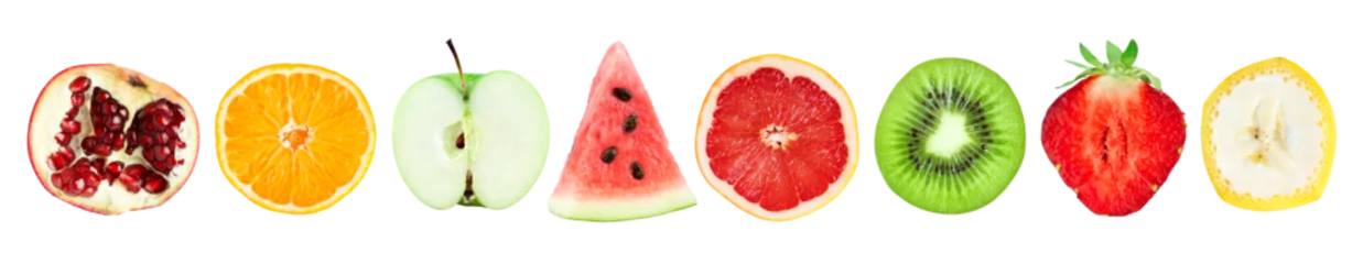 Keuken spatwand met foto Collection fruit slices isolated on transparent background. Fresh food. PNG format © seralex