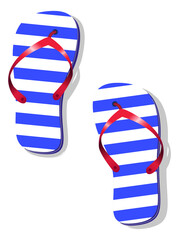 Flip flops. Pair of beach sandals in blue stripe navy style