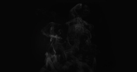 White natural rising steam from food or hot drink isolated on a black background. Сan be used in any projects with hot food. 