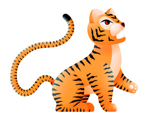 Fototapeta na wymiar Baby tiger. Cute mascot animal with long tail