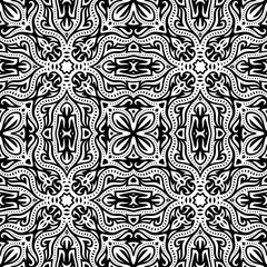 Art with black and white ornate tile pattern